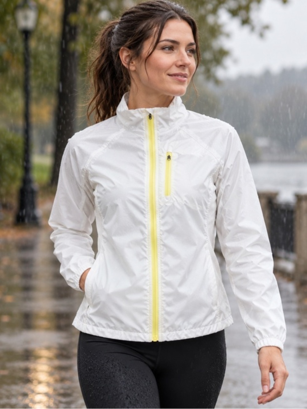 Avalanche White Windbreaker Full Zip Jacket Yellow Accents Size S